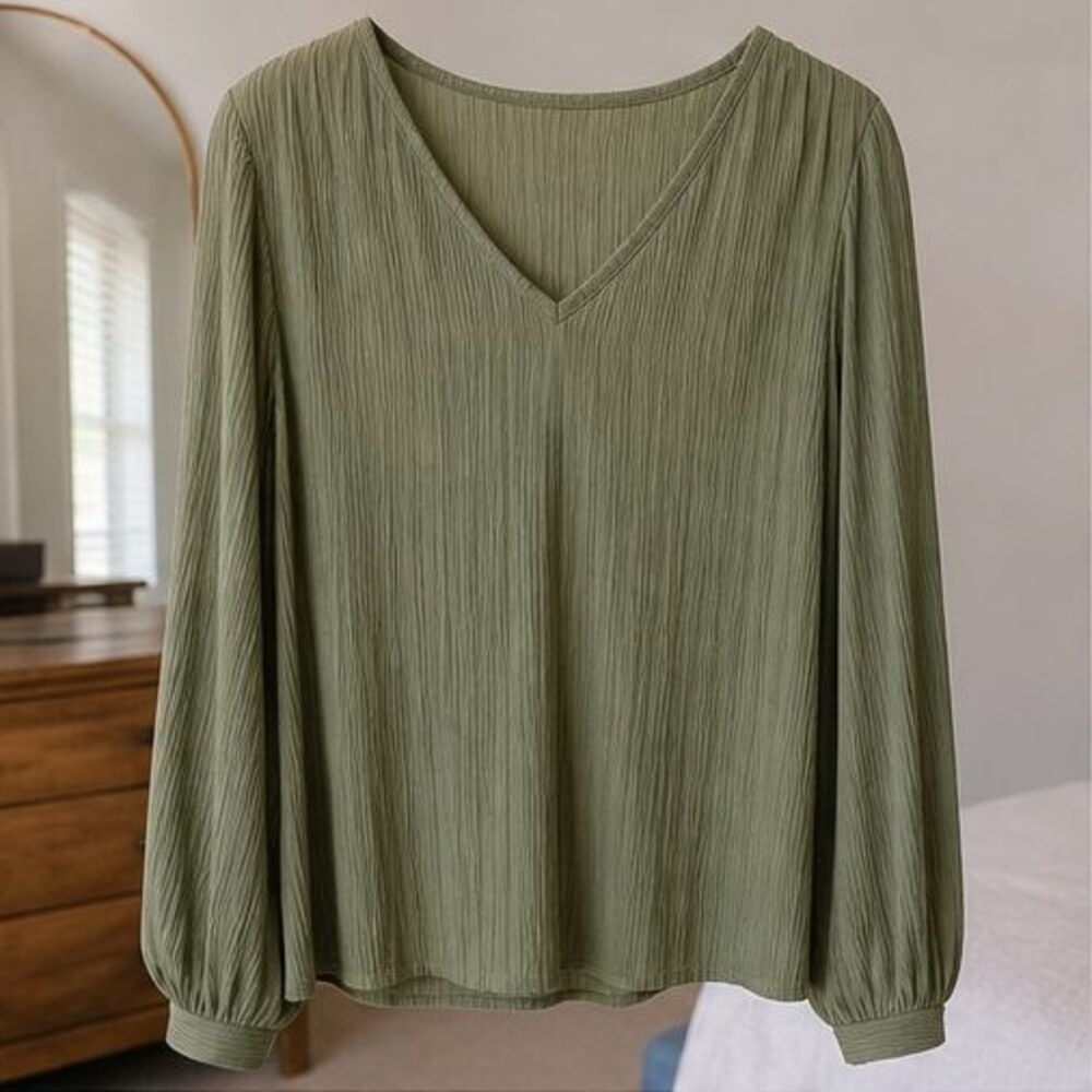 Olive Pleated Blouse
